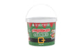 A white plastic bucket of 'The Barkery Brothers' Christmas Cookies, featuring a festive green and red label with a black belt graphic and a white handle, set against a plain white background.