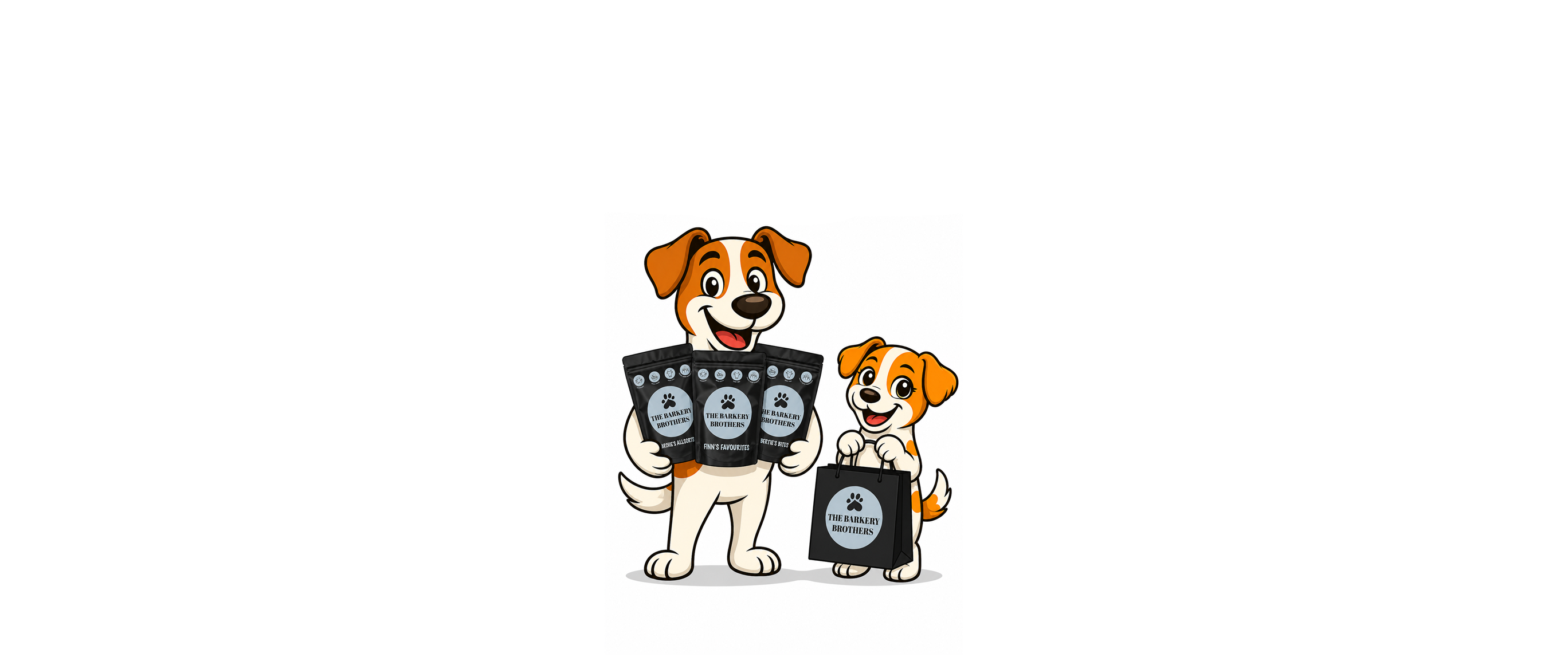 Two cartoon dogs holding black bags